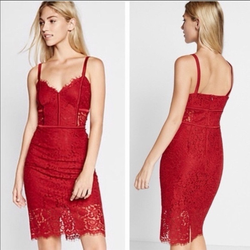 Express Red Lace Bodycon Cocktail Dress Size 4 Fitted Party Date Night